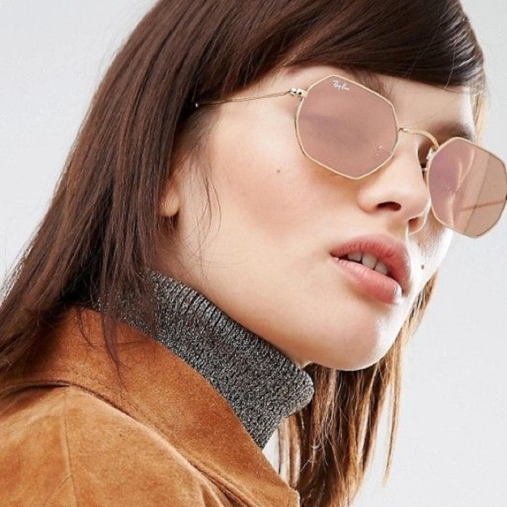 Ray-Ban Rose Gold/Pink Classic Hexagonal RB3548-N Unisex Sunglasses